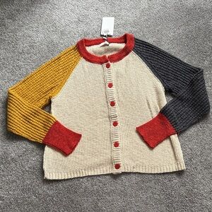 Fate Multicolor Knit Cardigan with Red, Yellow, and Black Accents